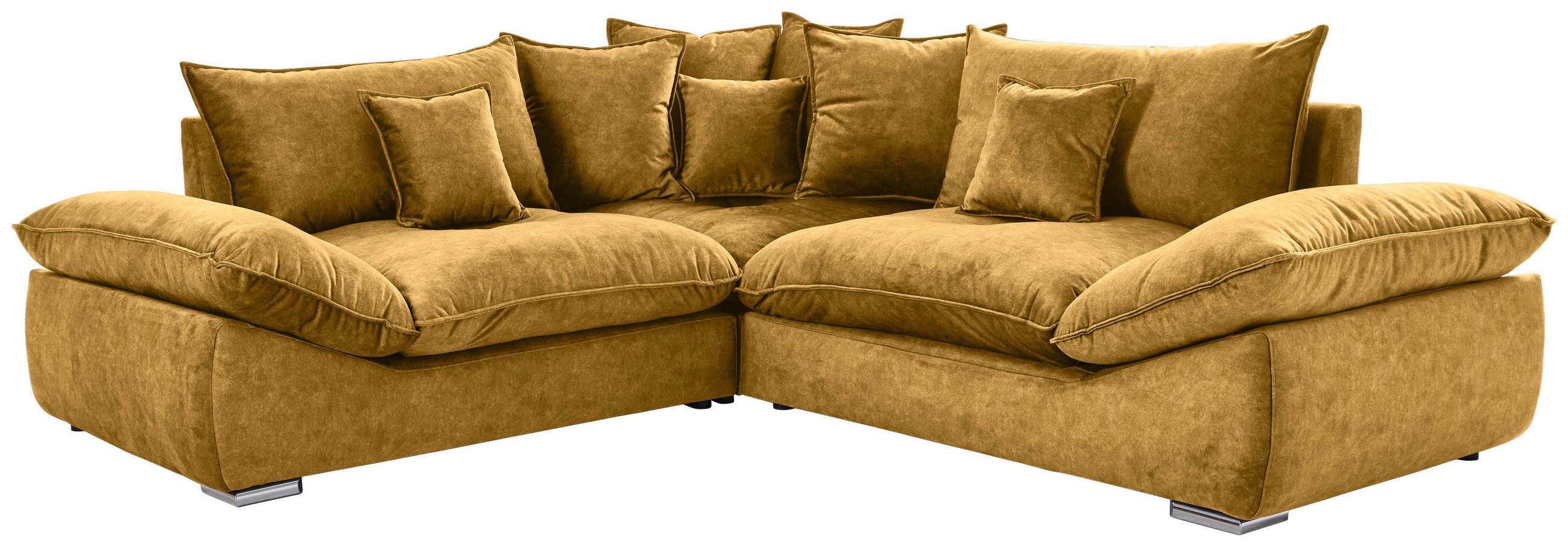 ECKSOFA Gelb, Goldfarben Velours  - Chromfarben/Gelb, KONVENTIONELL, Kunststoff/Textil (247/247cm) - Carryhome