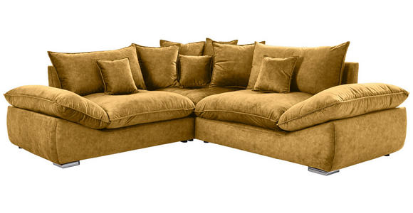 ECKSOFA Goldfarben, Gelb Velours - Chromfarben/Gelb, KONVENTIONELL, Kunststoff/Textil (247/247cm) - Carryhome