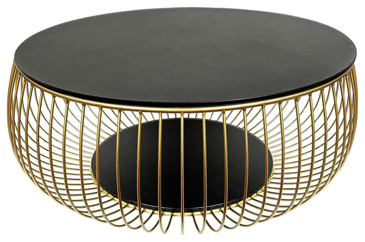 SOFFBORD i metall, glas 86/86/35 cm  - svart/guldfärgad, Design, metall/glas (86/86/35cm) - Novel