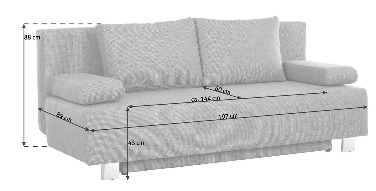 SCHLAFSOFA  mit Stoffauswahl, Rücken echt Grau  - Chromfarben/Grau, Design, Textil/Metall (197/88/89cm) - Livetastic