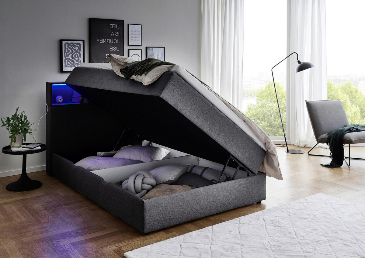 BOXSPRINGBETT 120/200 cm  in Anthrazit  - Anthrazit/Schwarz, Design, Holz/Textil (120/200cm) - Xora
