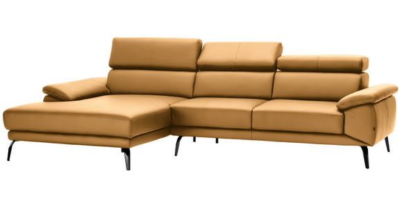 ECKSOFA in Echtleder Senfgelb  - Senfgelb/Schwarz, Design, Leder/Metall (187/295cm) - Novel