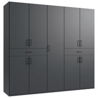 GARDEROB MED GÅNGJÄRNSDÖRRAR 225/208/58 cm 9-dörrar - grafitfärgad/svart, Klassisk, trämaterial/plast (225/208/58cm) - Carryhome