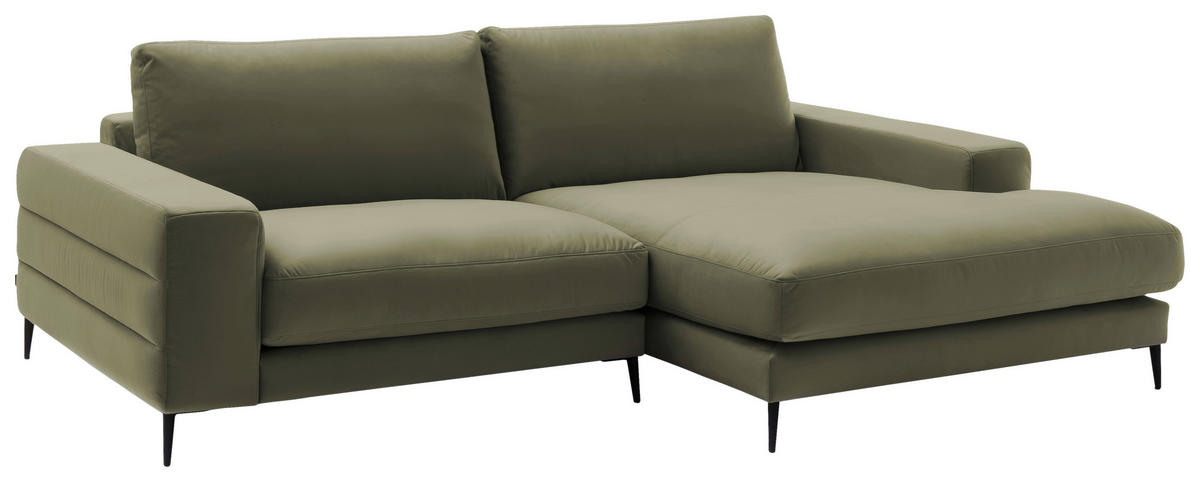 ECKSOFA  in Velours Olivgrün  253/177 cm  - Schwarz/Olivgrün, Design, Textil/Metall (253/177cm) - Dieter Knoll