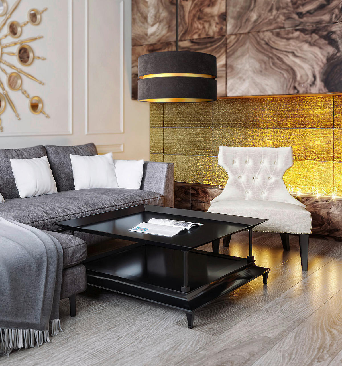 HÄNGELEUCHTE 40/95 cm   - Schwarz, Design, Textil/Metall (40/95cm)