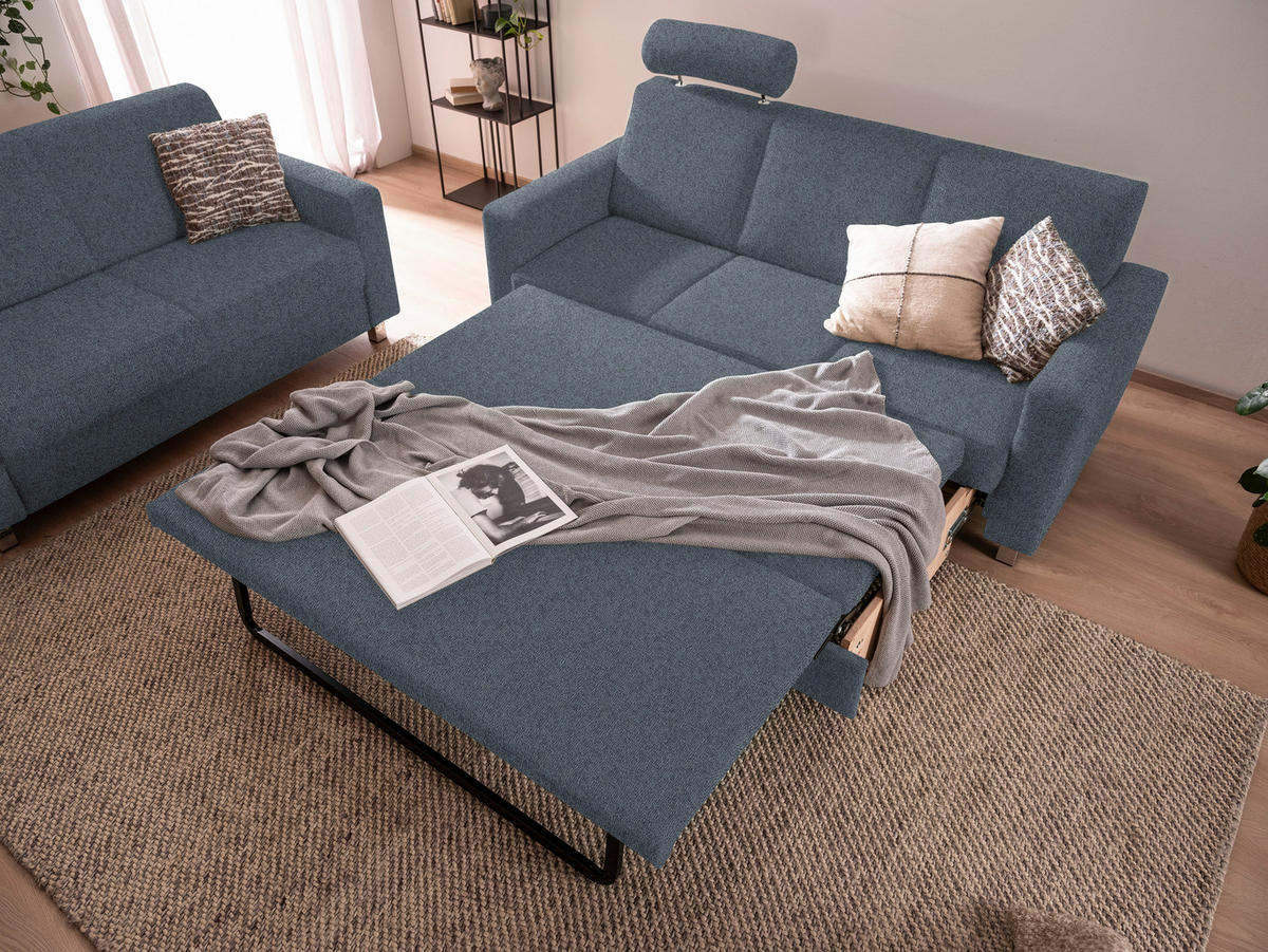 3-SITZER-SOFA Flachgewebe Blau  - Chromfarben/Blau, Design, Textil/Metall (195/83/85cm) - Xora
