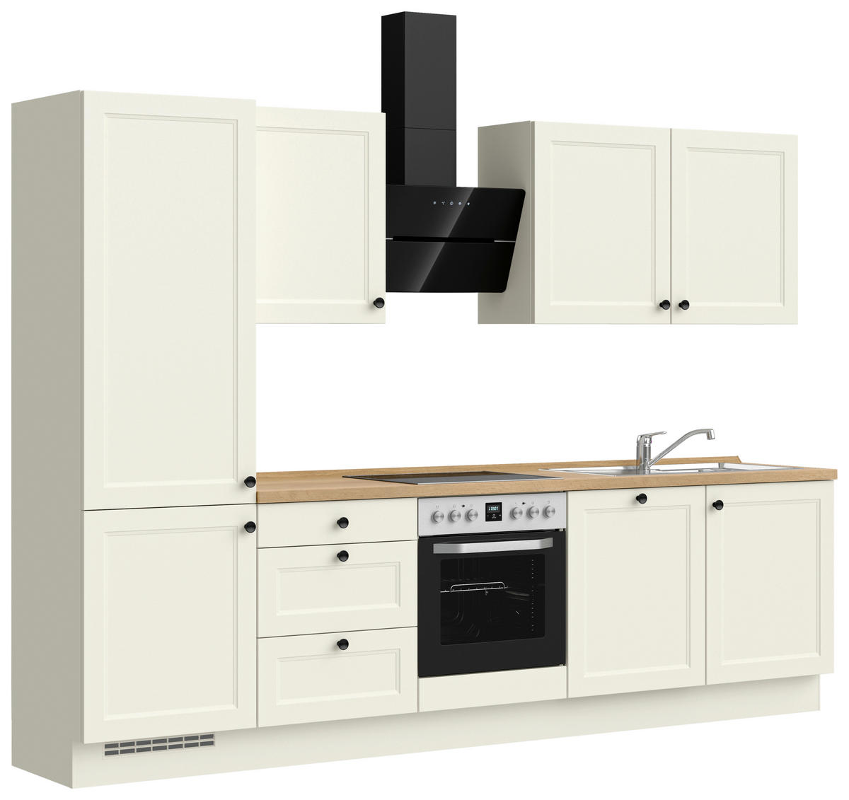 KÜCHENBLOCK Cascada 300 cm  in Weiß, Eichefarben  - Eichefarben/Schwarz, MODERN, Holzwerkstoff/Metall (300cm) - Nobilia