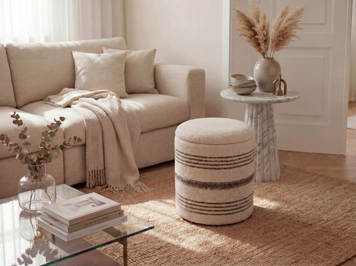HOCKER Textil Beige  - Beige, Design, Textil (40/45/40cm) - Livetastic