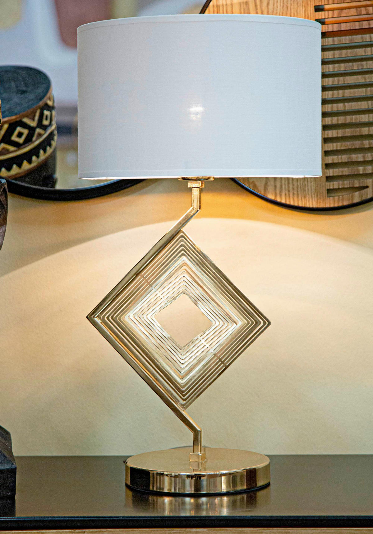 TISCHLEUCHTE - Goldfarben/Weiß, Basics, Textil/Metall (30/56/30cm)