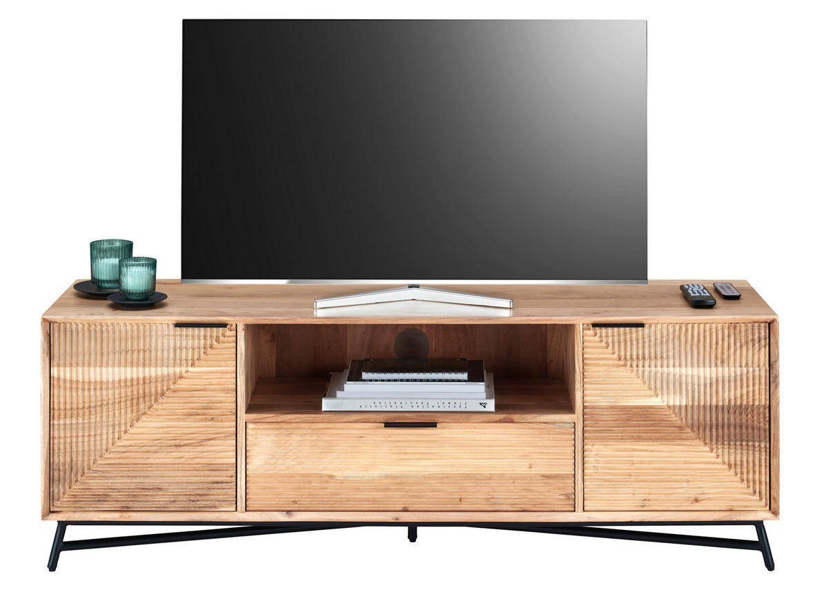 Comodă Joasă 145/50/40 cm  - negru/culoare lemn acacia, Trend, metal/lemn (145/50/40cm) - Ambia Home