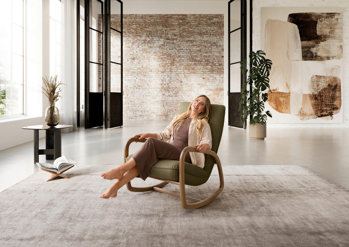 RELAXSESSEL Echtleder    - Dunkelgrün/Beige, KONVENTIONELL, Leder/Holz (70/88-95/95cm) - Koinor