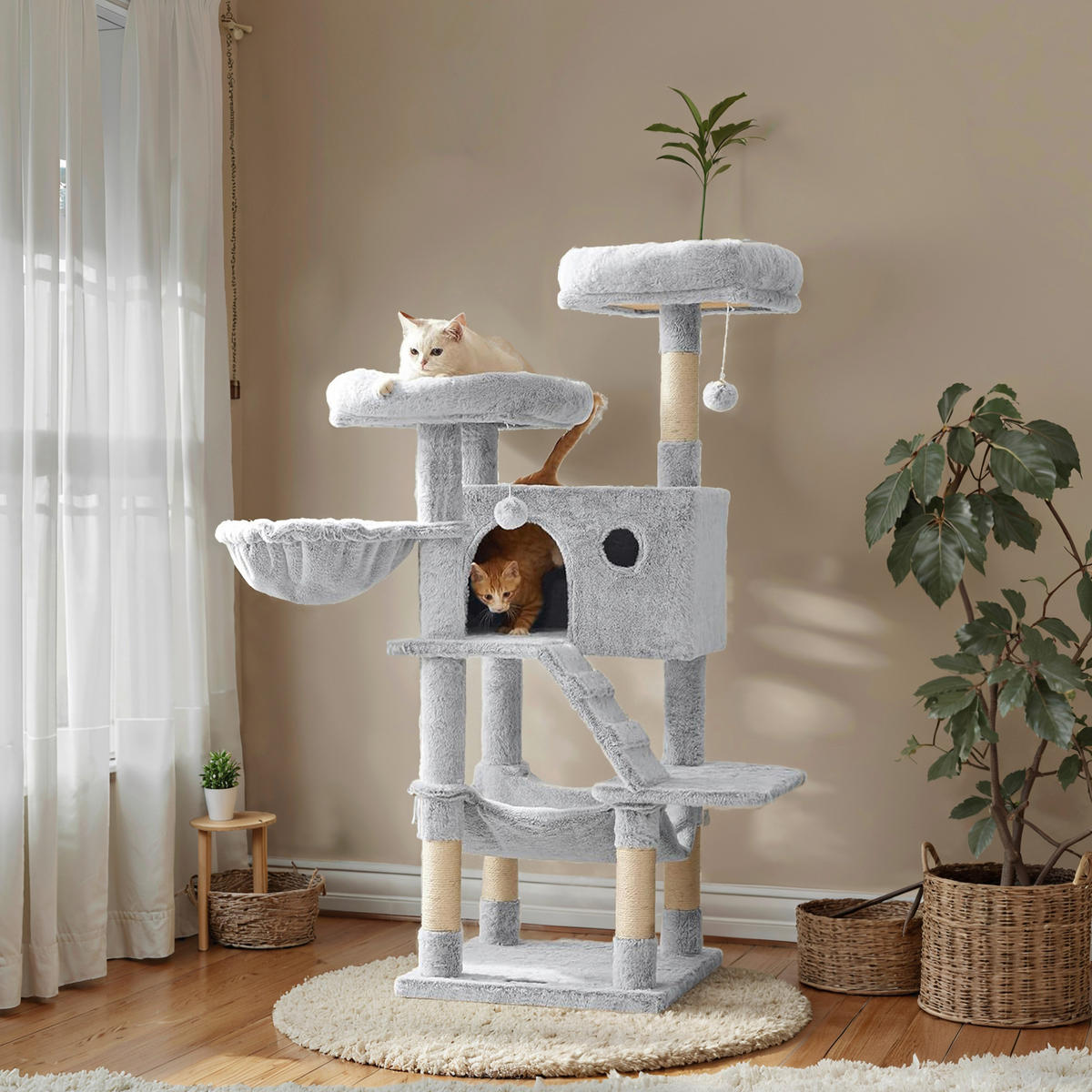 KRATZBAUM - Grauweiß, Trend, Papier/Holzwerkstoff (49/135/49cm) - Boxxx