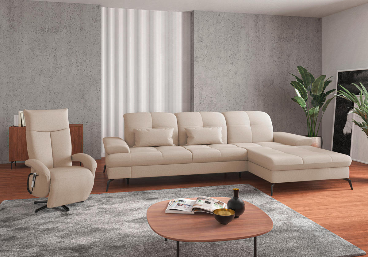 ECKSOFA in Flachgewebe Creme  - Creme/Schwarz, Konventionell, Textil/Metall (279/185cm) - Sit & More