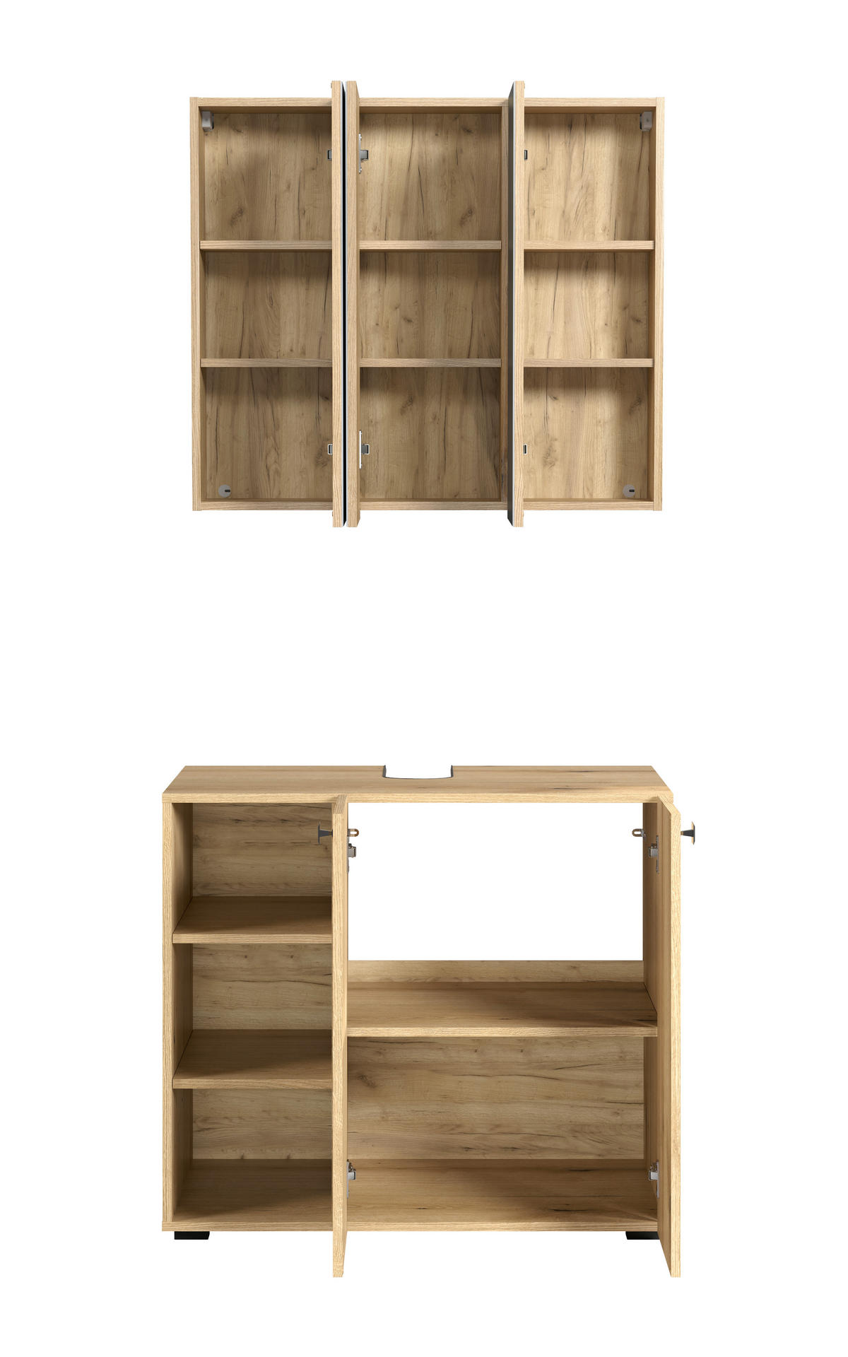 BADEZIMMER 2-teilig  in  - Eichefarben/Schwarz, Trend, Glas/Holzwerkstoff (90/186/53cm) - MID.YOU