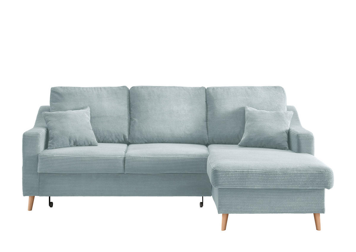 ECKSOFA in Cord Hellblau  - Naturfarben/Hellblau, Design, Holz/Textil (228/150cm) - P & B