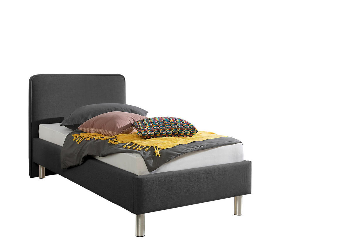 POLSTERBETT  in Anthrazit,  - Anthrazit/Alufarben, MODERN, Textil/Metall (113/97/208cm) - Livetastic
