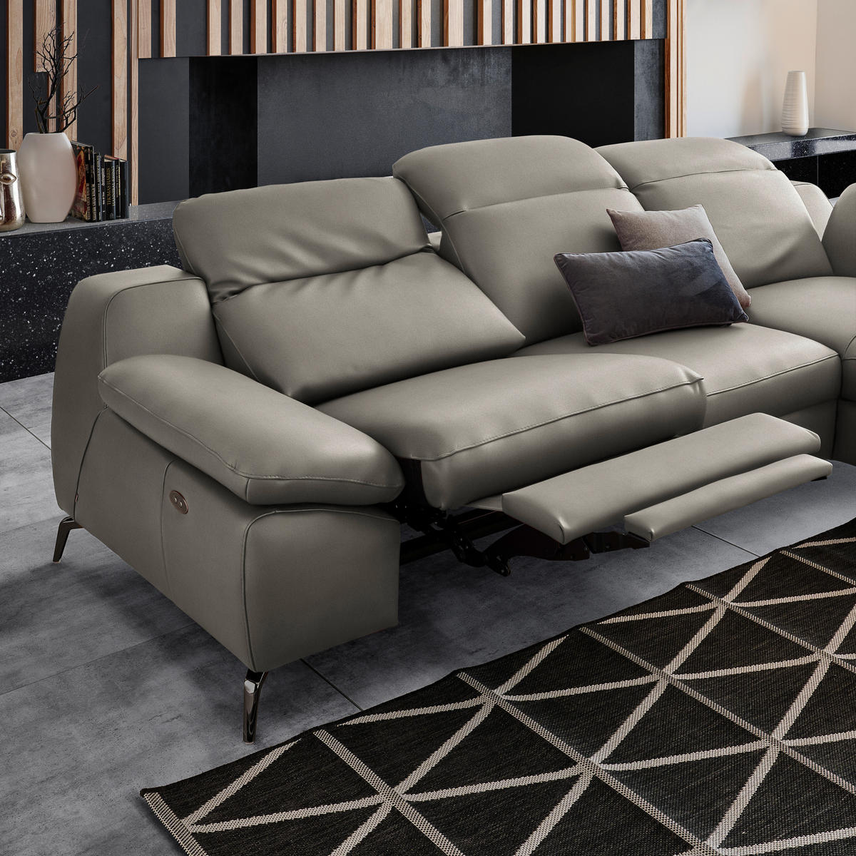 ECKSOFA in Echtleder Graubraun  286/183 cm  - Graubraun/Schwarz, Design, Leder/Metall (286/183cm) - Celina Home