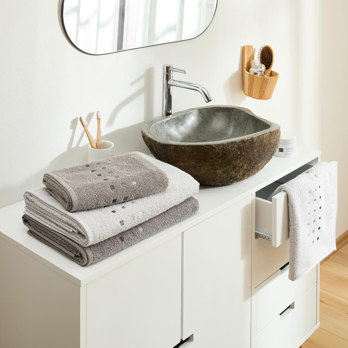 SET IZ FROTIRJA QUATTRO  antracit, srebrne barve 140/100/70/50 cm  - srebrne barve/antracit, tekstil (140/100/70/50cm) - Esposa