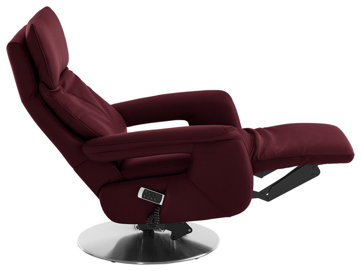 RELAXSESSEL in Leder Weinrot  - Edelstahlfarben/Weinrot, Design, Leder/Metall (78/112/85cm) - Cantus