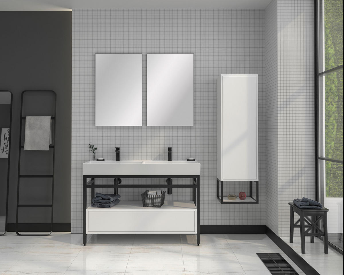 BADEZIMMER 4-teilig  in 120 cm  - Schwarz/Weiß, Design, Keramik/Holzwerkstoff (120cm) - Welnova