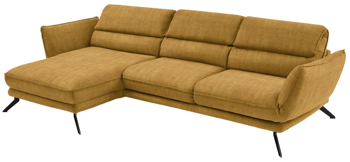 ECKSOFA in Velours Currygelb  153/283 cm  - Currygelb/Schwarz, Design, Textil/Metall (153/283cm) - Valdera