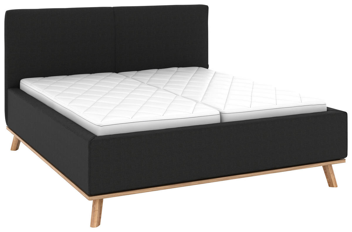 POLSTERBETT 180/200 cm,  in Anthrazit, Matratze, Lattenrost, Bettkasten, H2 + H2 = mittel  - Eichefarben/Anthrazit, Design, Holz/Textil (180/200cm) - Musterring