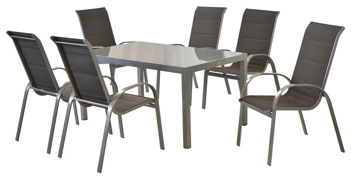 GARTENSET 7-teilig  - Anthrazit/Silberfarben, MODERN, Textil/Metall - Gardenson