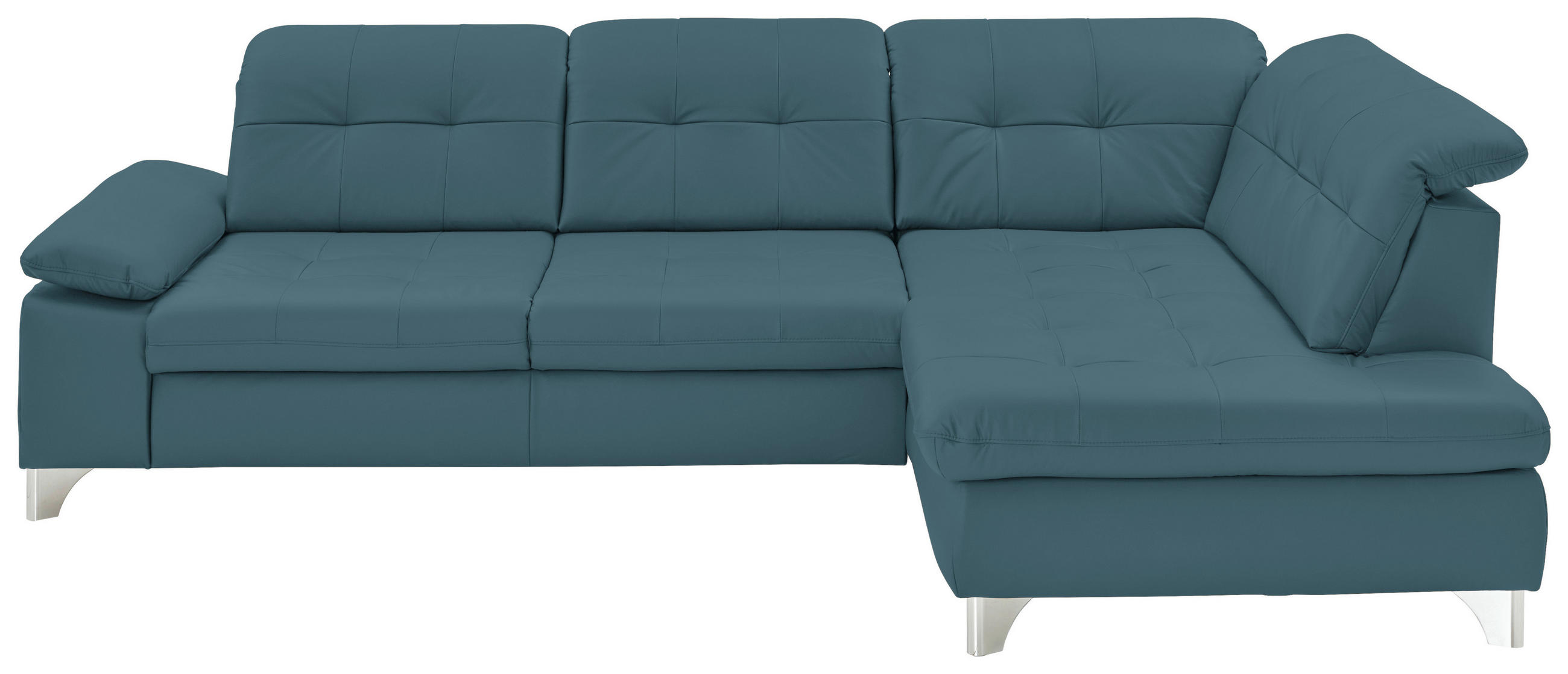 ECKSOFA in Echtleder Blau  309/211 cm  - Blau/Alufarben, Design, Leder/Metall (309/211cm) - Beldomo Speed