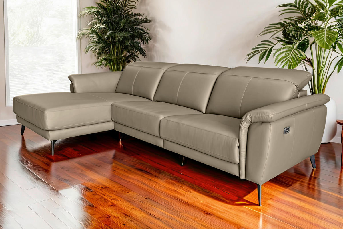 ECKSOFA Taupe Echtleder  - Taupe/Schwarz, MODERN, Leder/Holz (174/276cm) - Livetastic