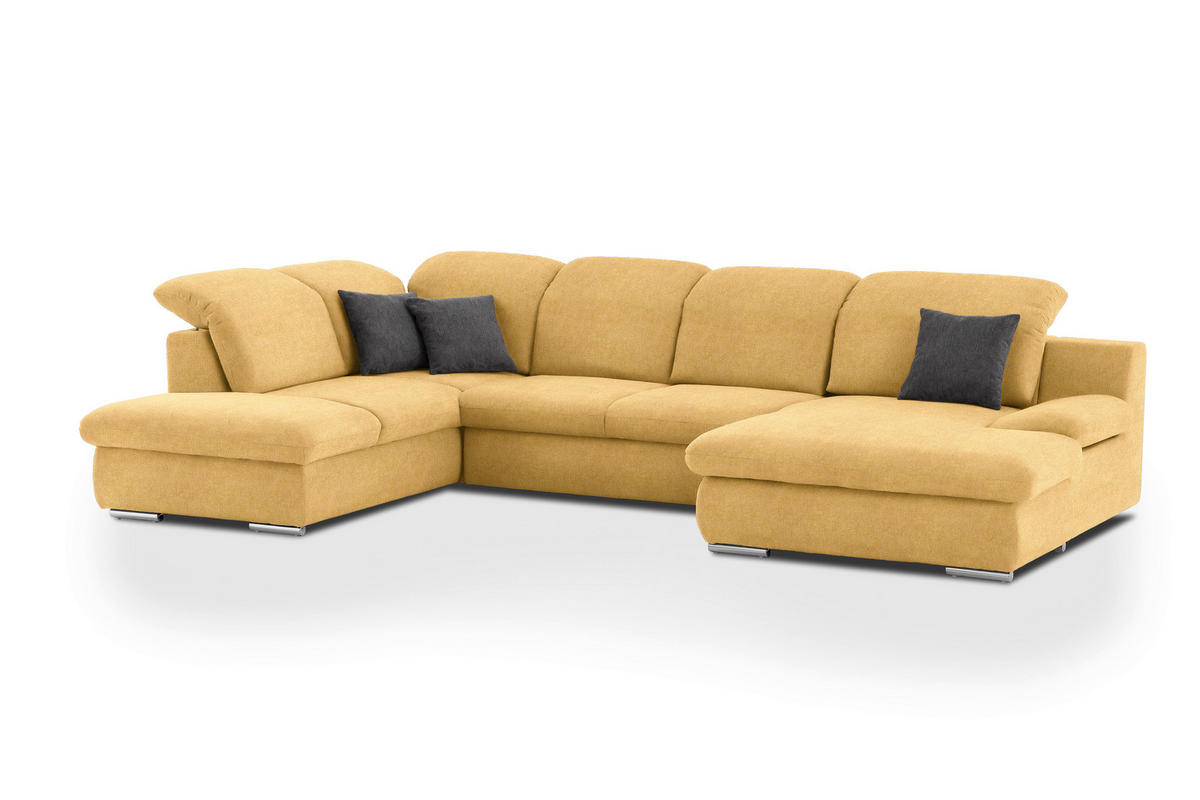 WOHNLANDSCHAFT in Chenille Gelb  - Chromfarben/Gelb, Design, Textil/Metall (212/353/165cm) - Livetastic