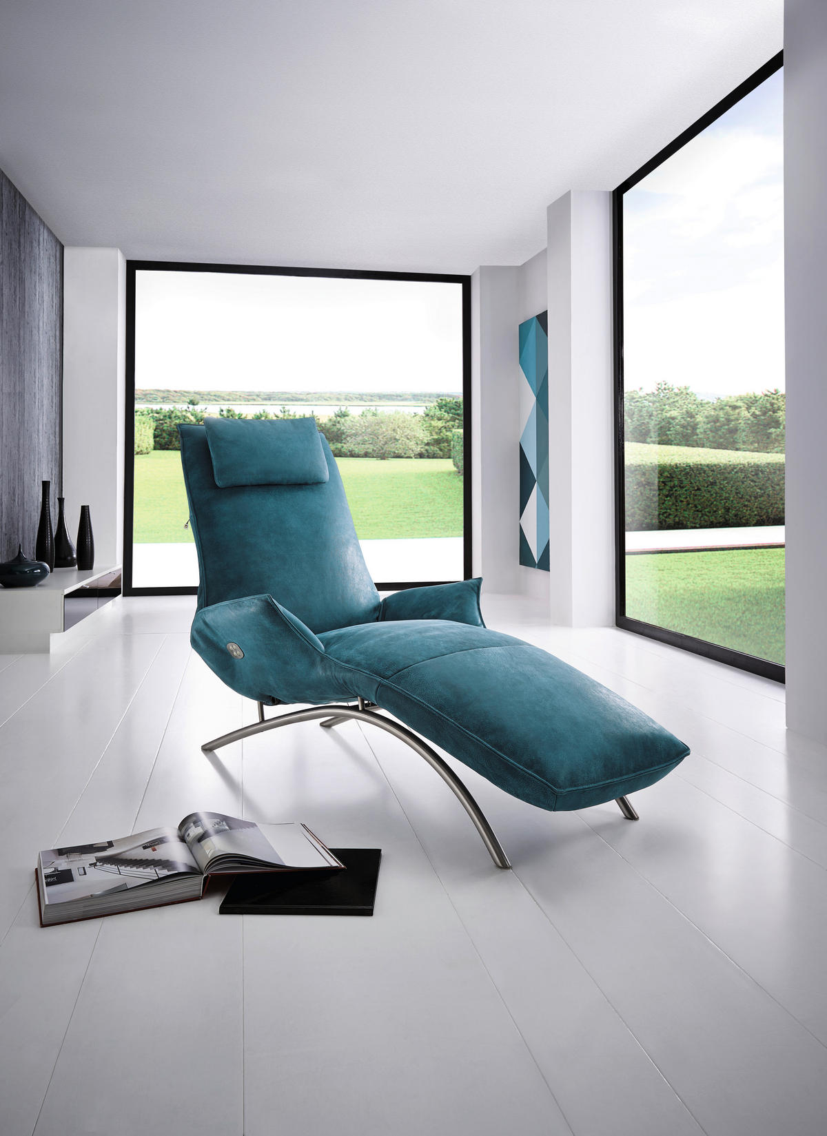 RELAXLIEGE in Echtleder Türkis  - Türkis/Edelstahlfarben, Design, Leder/Metall (78/47/152cm) - Koinor