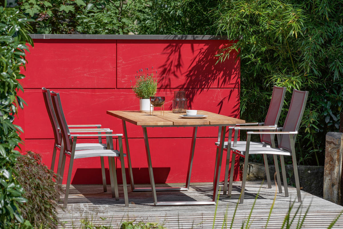 GARTENTISCH 200/95/76 cm Holz, Metall rechteckig  - Silberfarben/Teakfarben, Design, Holz/Metall (200/95/76cm)