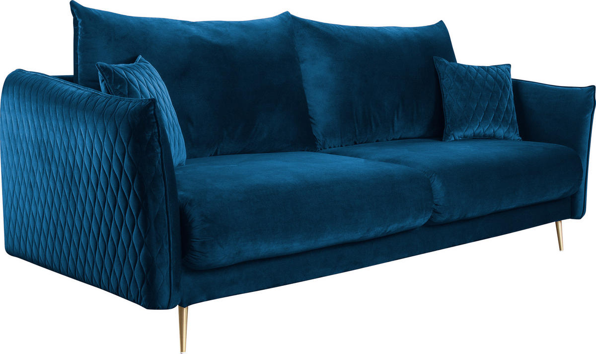 SCHLAFSOFA  mit Schlafen auf Sitzhöhe, Rücken echt Samt Blau  - Blau/Goldfarben, Design, Textil/Metall (235/96/104cm) - MID.YOU