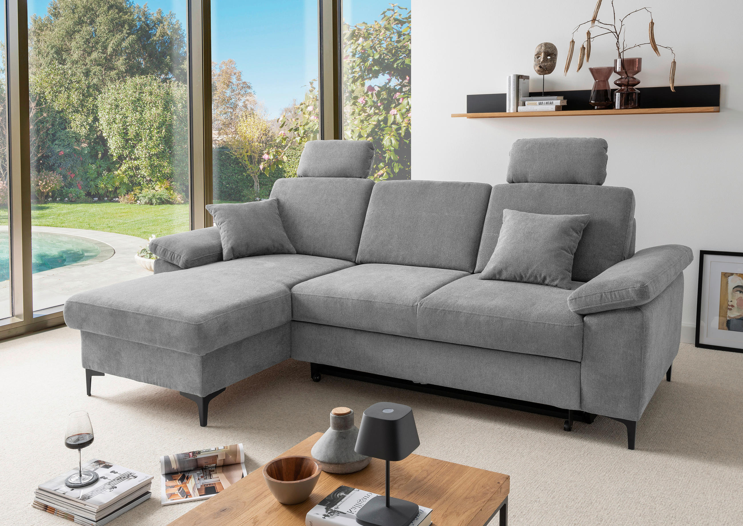 ECKSOFA Chenille Grau  - Schwarz/Grau, Konventionell, Textil/Metall (151/245cm) - Livetastic