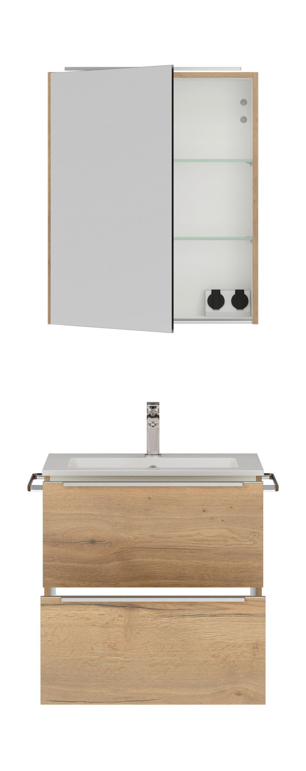 BADEZIMMER  in 61 cm  - Edelstahlfarben/Eichefarben, MODERN, Holzwerkstoff/Stein (61cm) - Nobilia