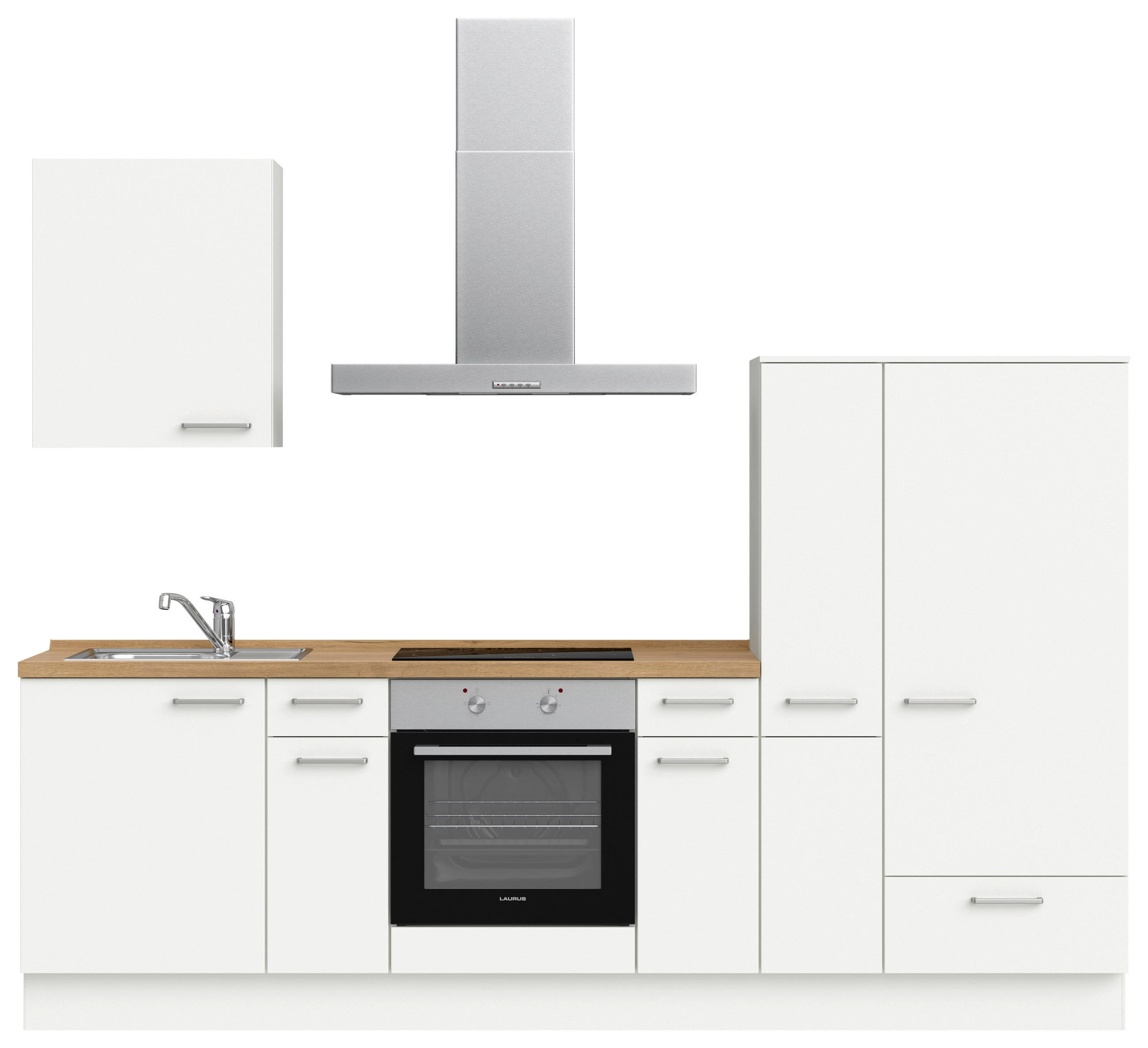 KÜCHENBLOCK 270 cm   in Weiß, Eichefarben  - Edelstahlfarben/Eichefarben, MODERN, Holzwerkstoff/Metall (270cm) - Nobilia