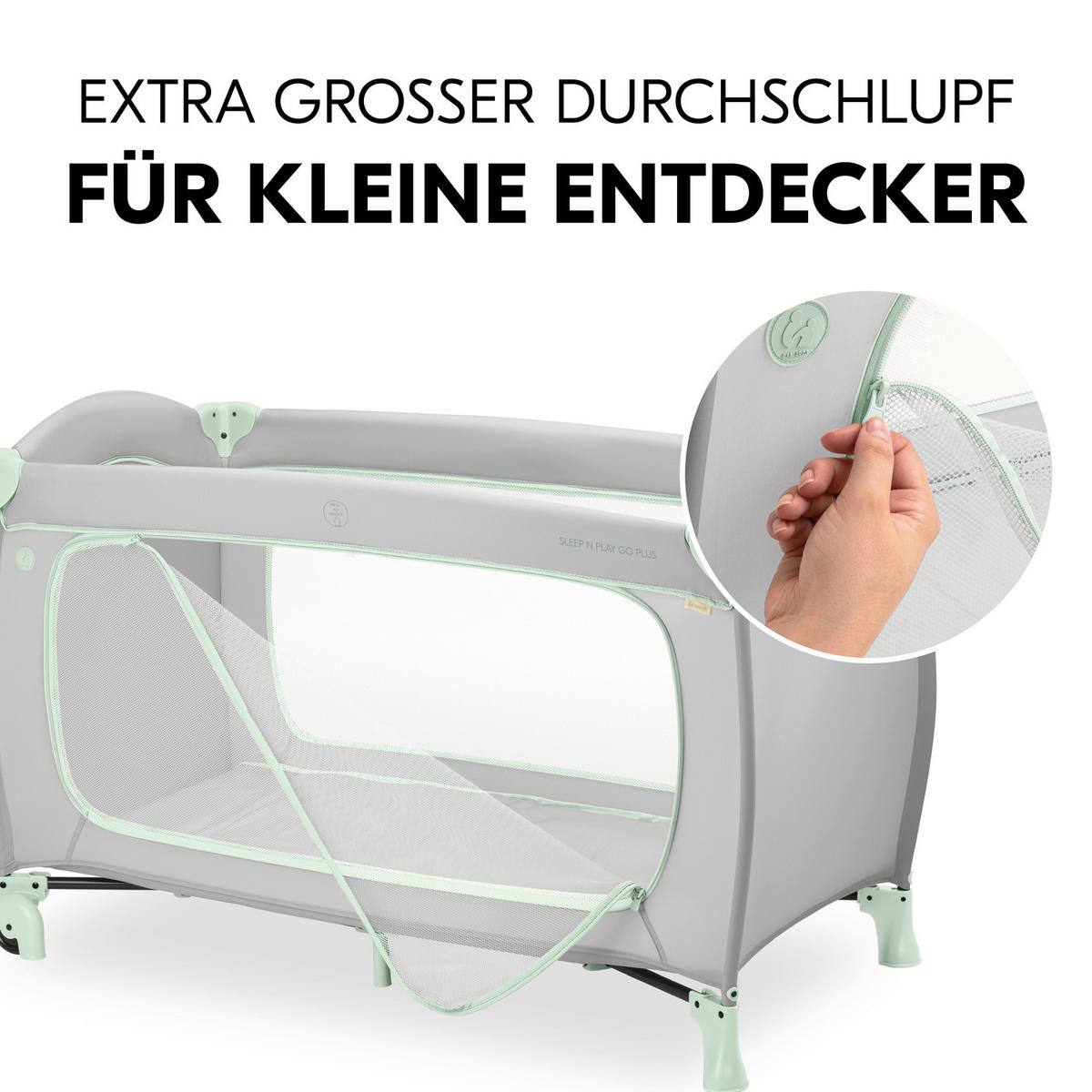 REISEBETT Sleep N Play Go Plus Mintgrün, Greige  - Greige/Mintgrün, Basics, Kunststoff/Textil (69/82/125cm) - Hauck