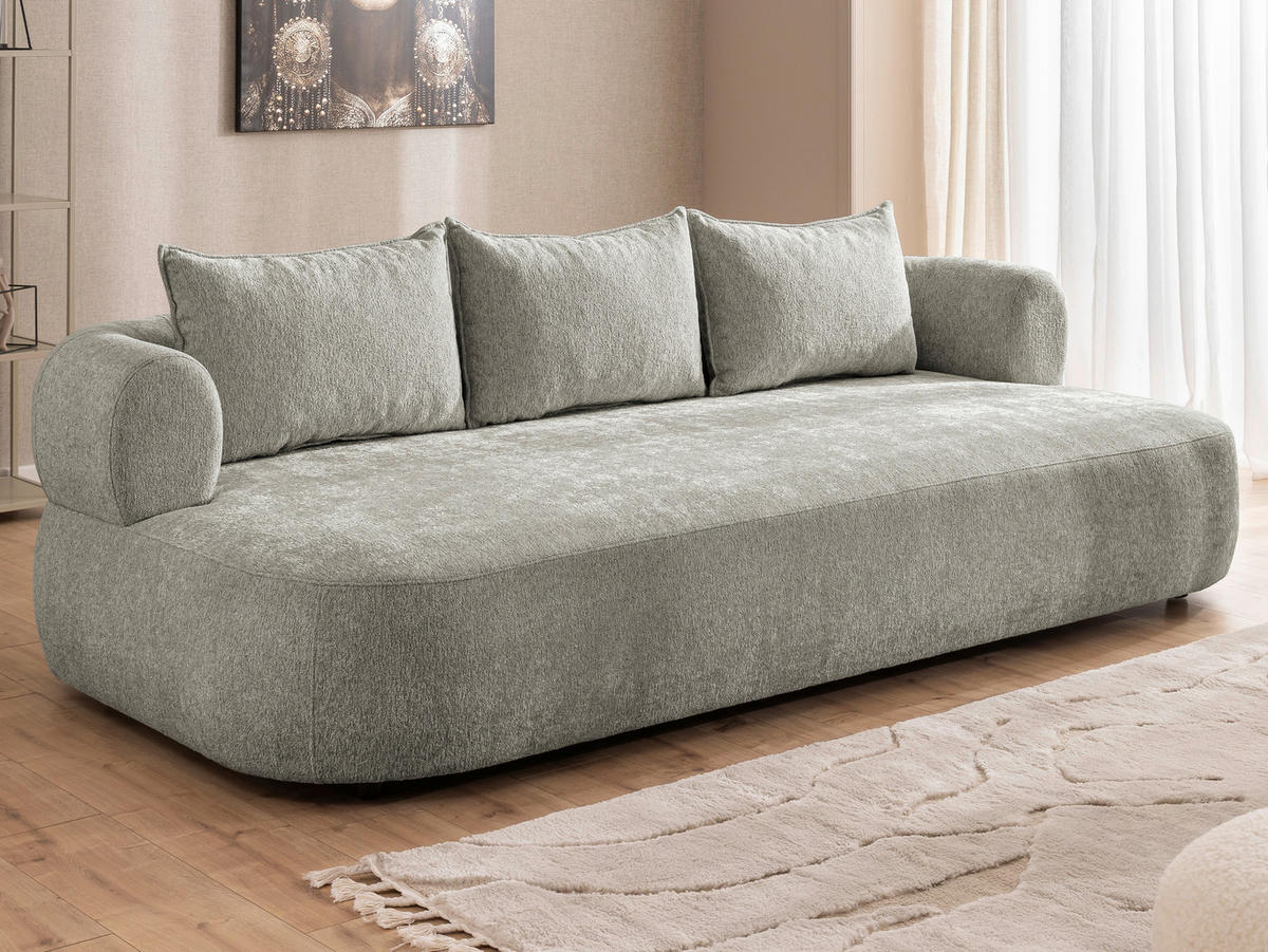 BIGSOFA in Chenille Hellgrau  - Hellgrau/Schwarz, Design, Kunststoff/Textil (240/76/122cm) - Livetastic