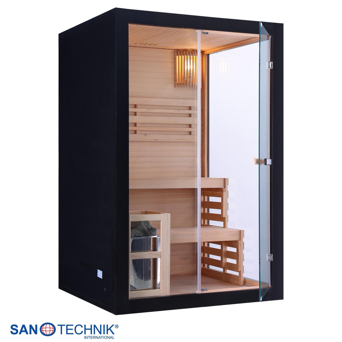 SAUNA für 2 Personen  - Schwarz, Basics, Glas/Holz (130/200/120cm) - Sanotechnik
