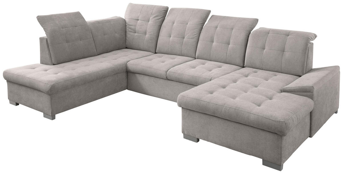 WOHNLANDSCHAFT Grau Chenille  - Chromfarben/Grau, MODERN, Kunststoff/Textil (212/330/169cm) - Livetastic