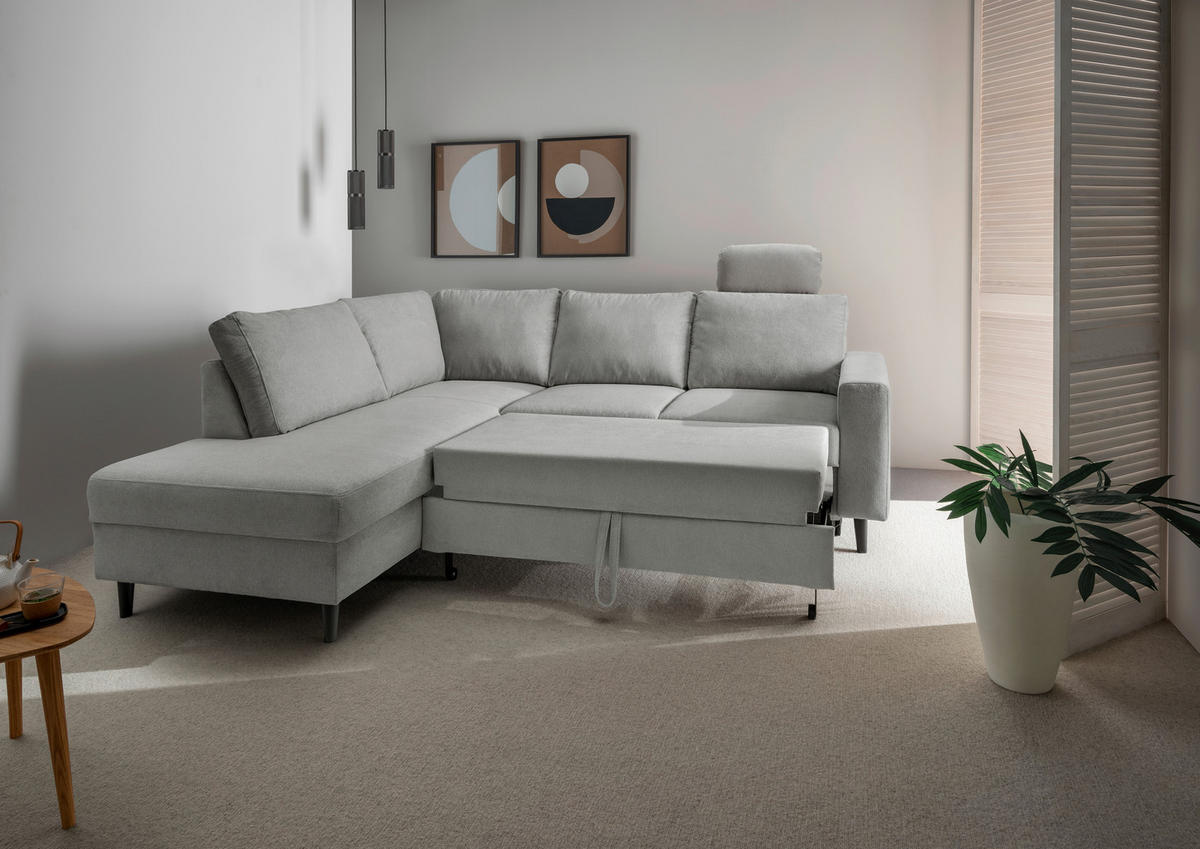 ECKSCHLAFSOFA Grau Chenille  - Schwarz/Grau, MODERN, Holz/Textil (200/242cm) - Livetastic