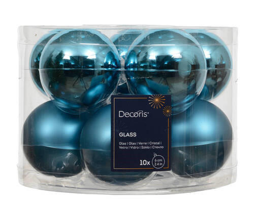 CHRISTBAUMKUGEL-SET 6,00 cm 10-teilig  - Blau, KONVENTIONELL, Glas (6,00cm)