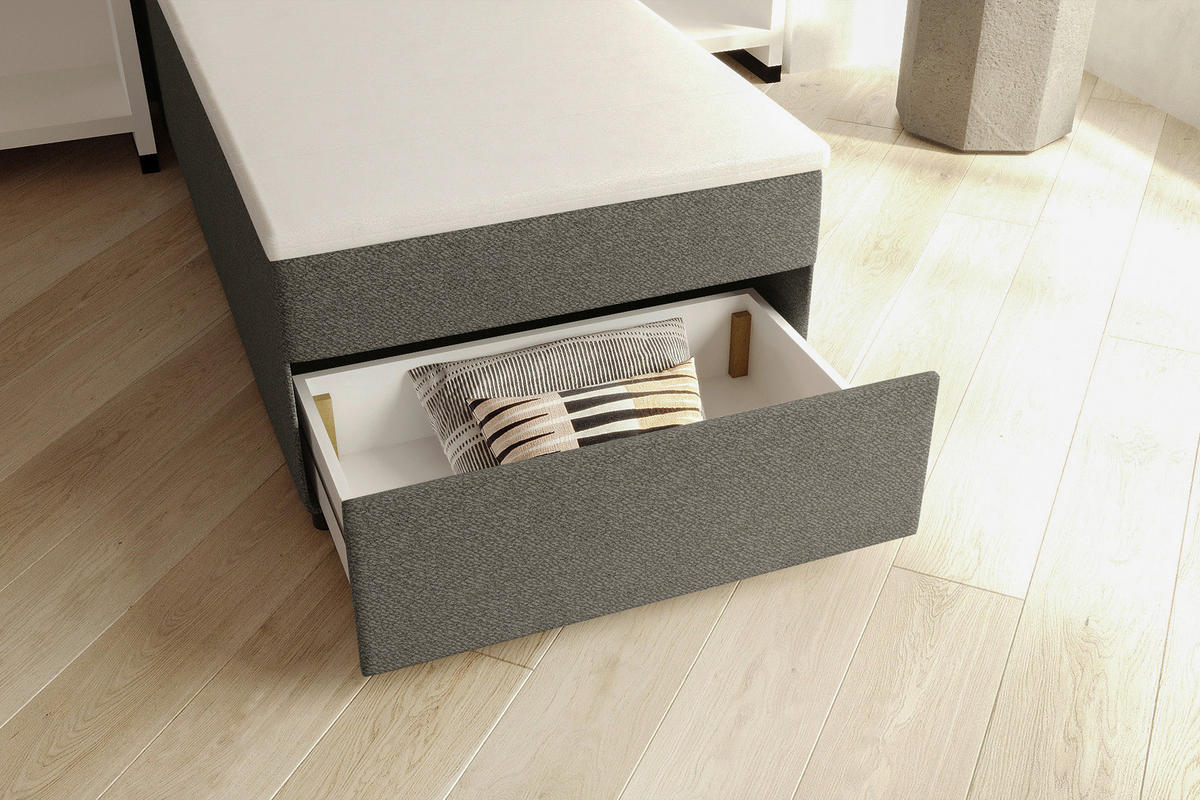 BOXBETT 90/200 cm,  in Anthrazit, Matratze, Topper, Bettschublade, H3 = fest  - Anthrazit/Schwarz, KONVENTIONELL, Kunststoff/Textil (90/200cm) - Boxxx