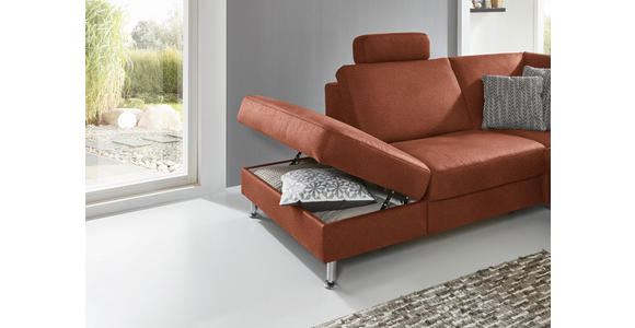 ECKSOFA in Mikrofaser Rotbraun 242/275 cm - Rotbraun/Alufarben, Design, Textil/Metall (242/275cm) - Dieter Knoll