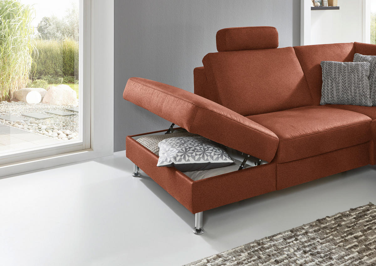 ECKSOFA in Mikrofaser Rotbraun  - Rotbraun/Alufarben, Design, Textil/Metall (242/275cm) - Dieter Knoll