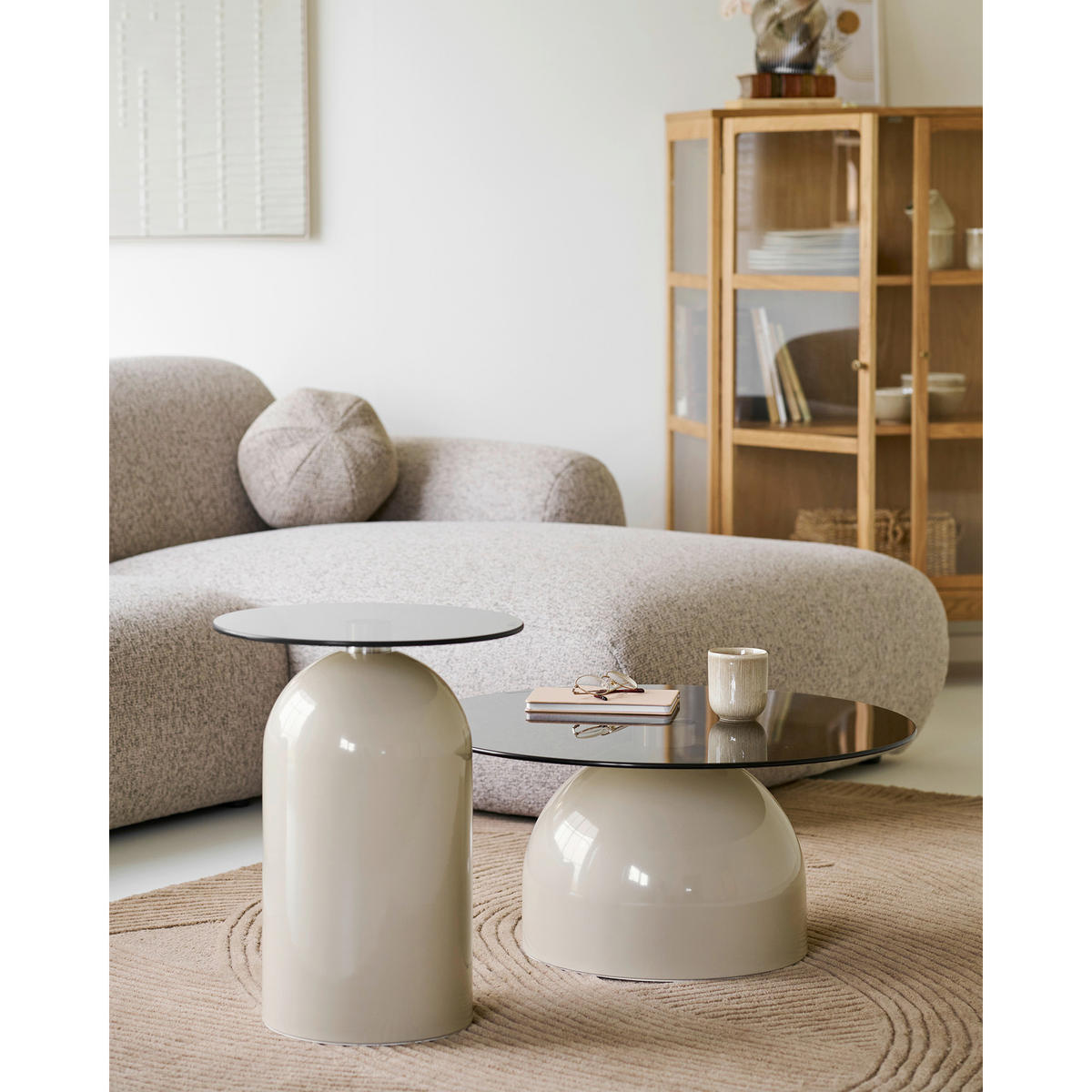 BEISTELLTISCH 40/40/52 cm Ravello Beige rund  - Beige, Design, Glas/Metall (40/40/52cm) - MID.YOU