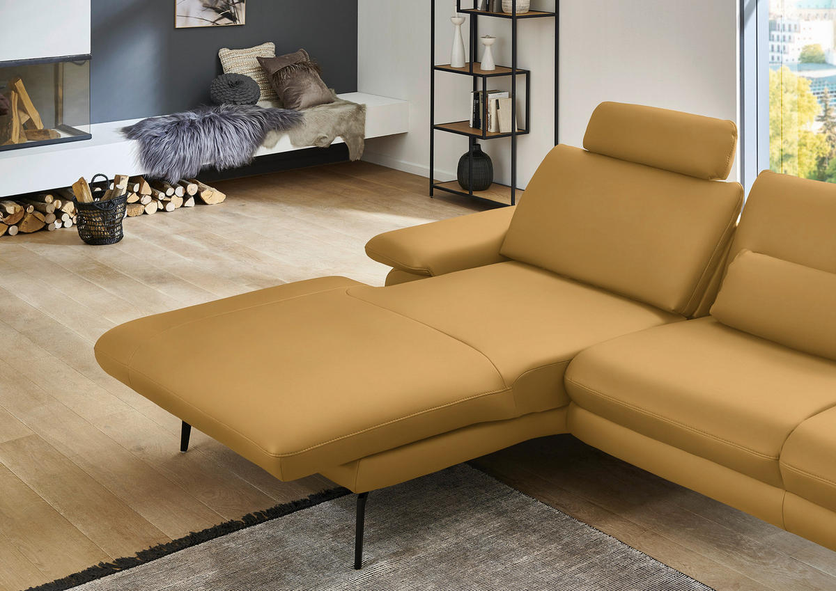 ECKSOFA in Echtleder Gelb  - Gelb/Schwarz, Design, Leder/Metall (180/310cm) - Dieter Knoll