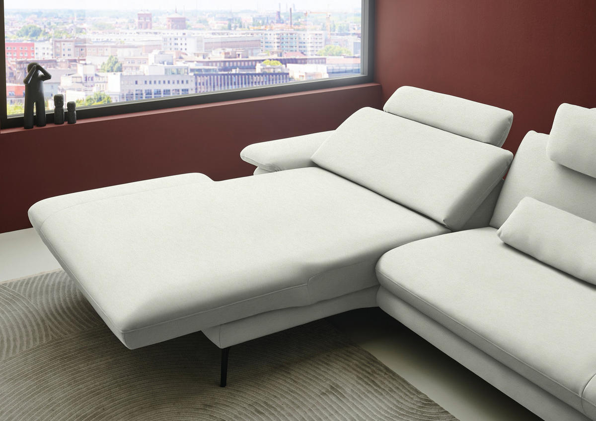ECKSOFA Chenille, Flachgewebe Weiss  - Weiss/Schwarz, Design, Textil/Metall (180/284cm) - Dieter Knoll