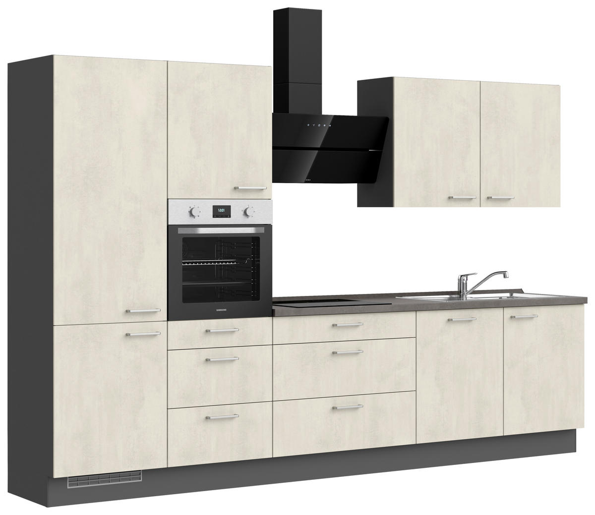 KÜCHENBLOCK Riva 330 cm  in Weiß, Schieferfarben  - Schieferfarben/Edelstahlfarben, MODERN, Holzwerkstoff/Metall (330cm) - Nobilia