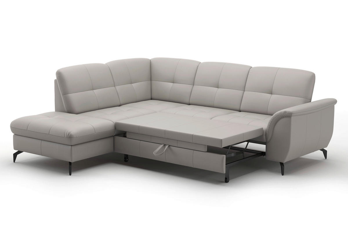 ECKSOFA ZORA E Hellgrau Echtleder  - Hellgrau/Schwarz, MODERN, Leder/Metall (212/244cm) - Sit & More